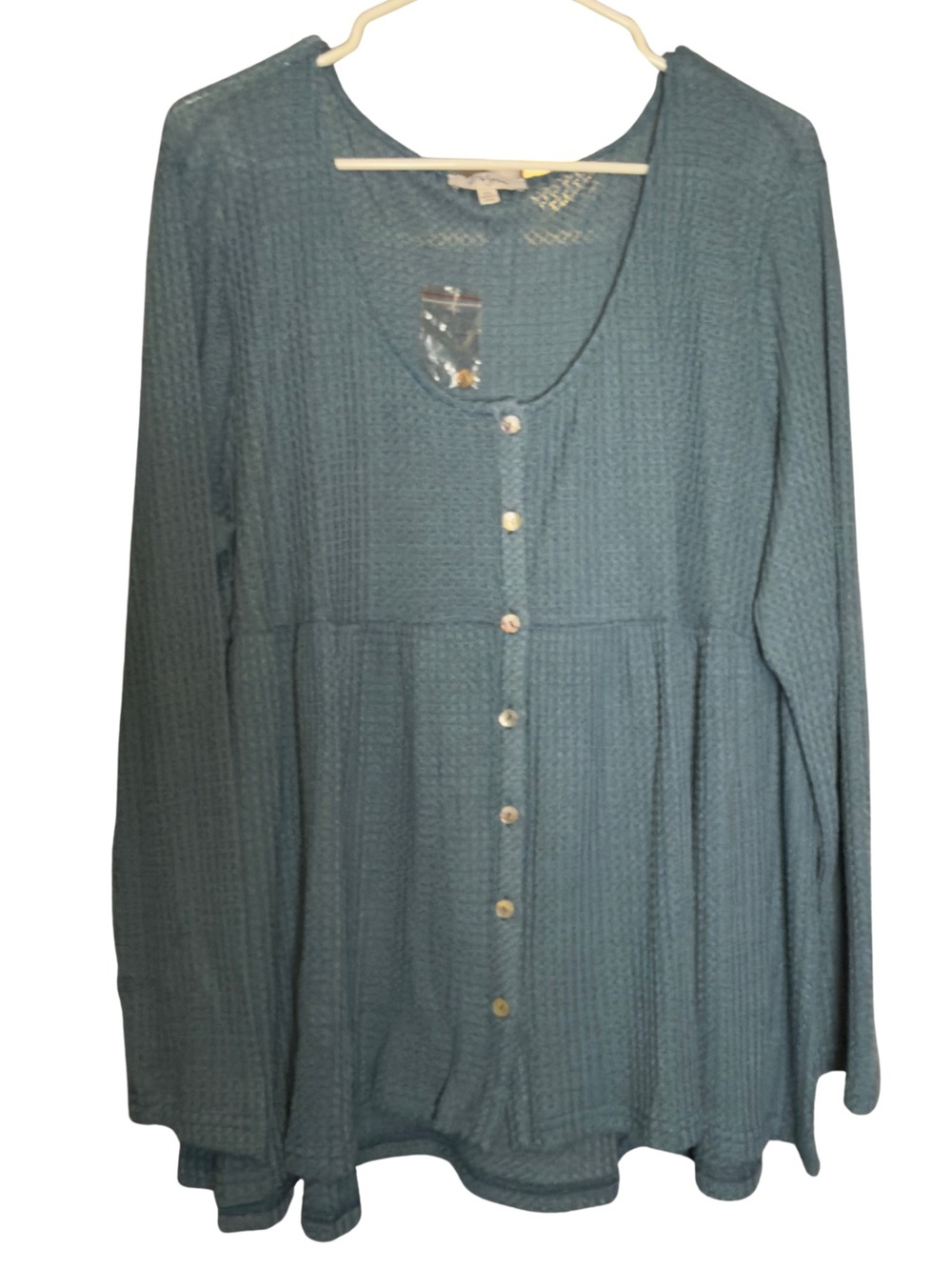 Long Sleeve Button-Front Peplum Top - Slate Blue
